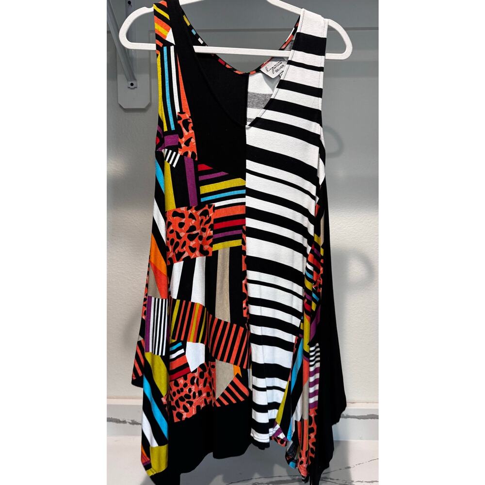 Vintage Lynn Ritchie Silver Women's Tank Dress Multicolor Pattern Size Small